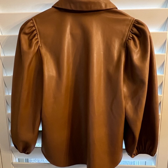 Andrew Marc New York Faux Leather Button Up Puff Sleeve Blouse Size XS - Picture 8 of 8